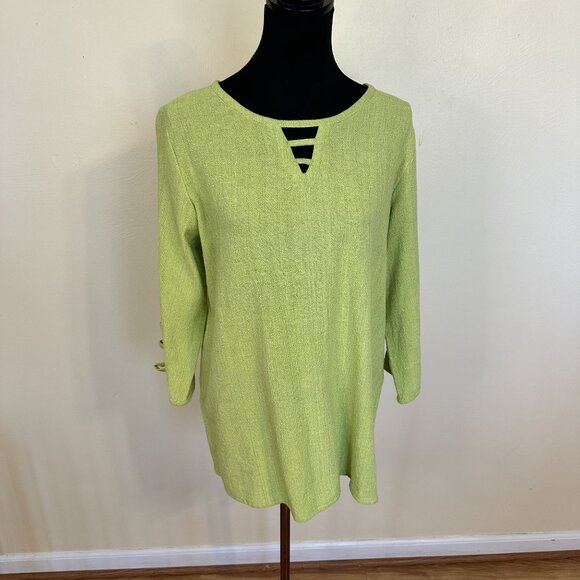 Womens Lime Green Pant Set Cotton Toofan Wide Leg Large Weave Pockets Resort - Picture 14 of 16